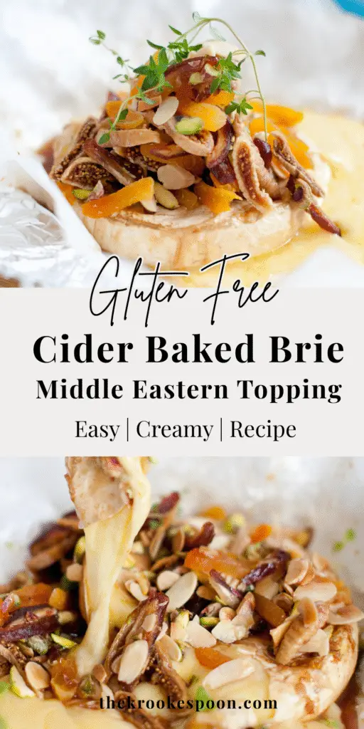 oozey and melty cider baked brie with fruit topping