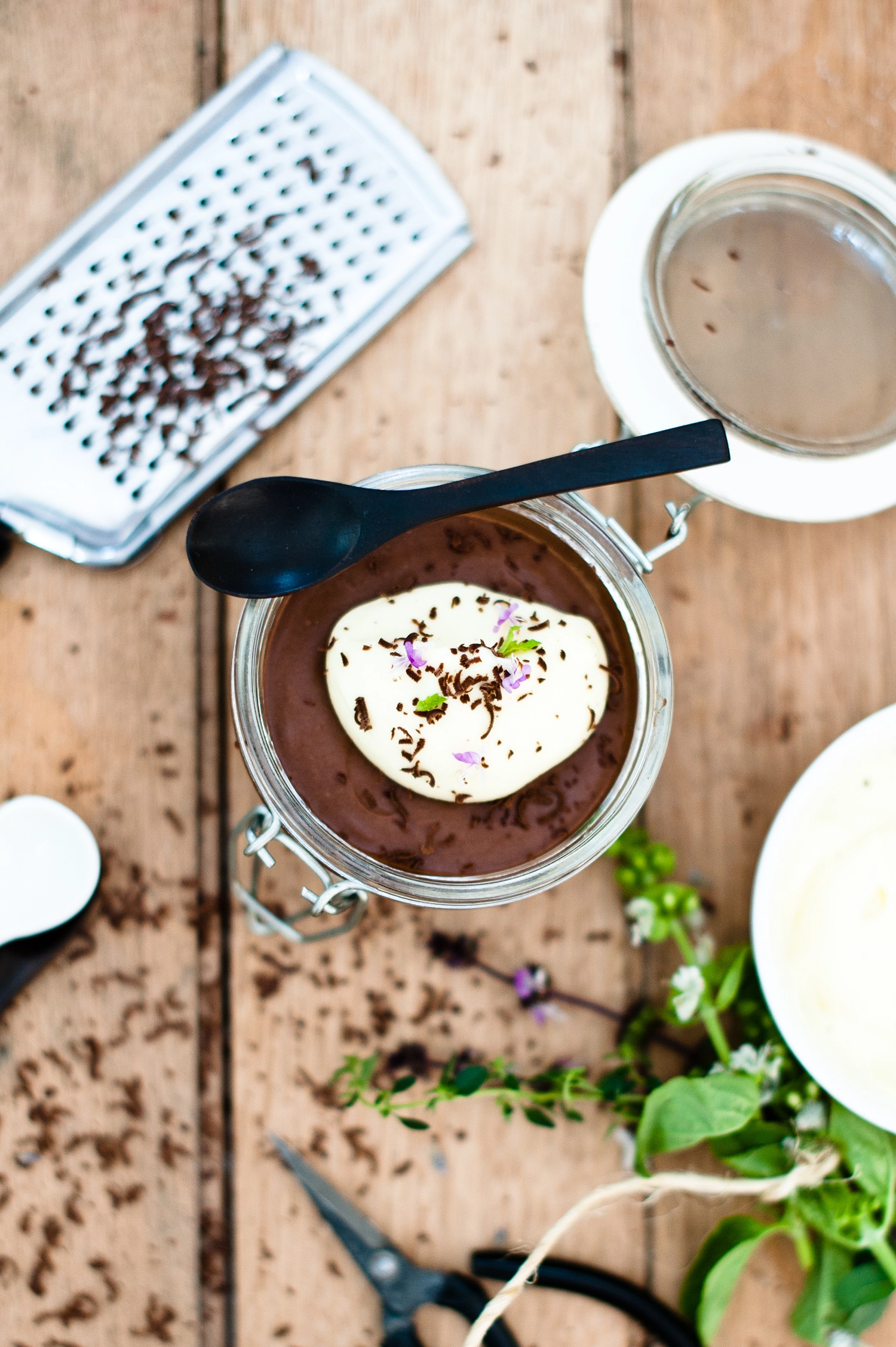 Rich chocolate Mousse in a jar with a white chocolate ganache - gluten free, creamy, rich and indulgent