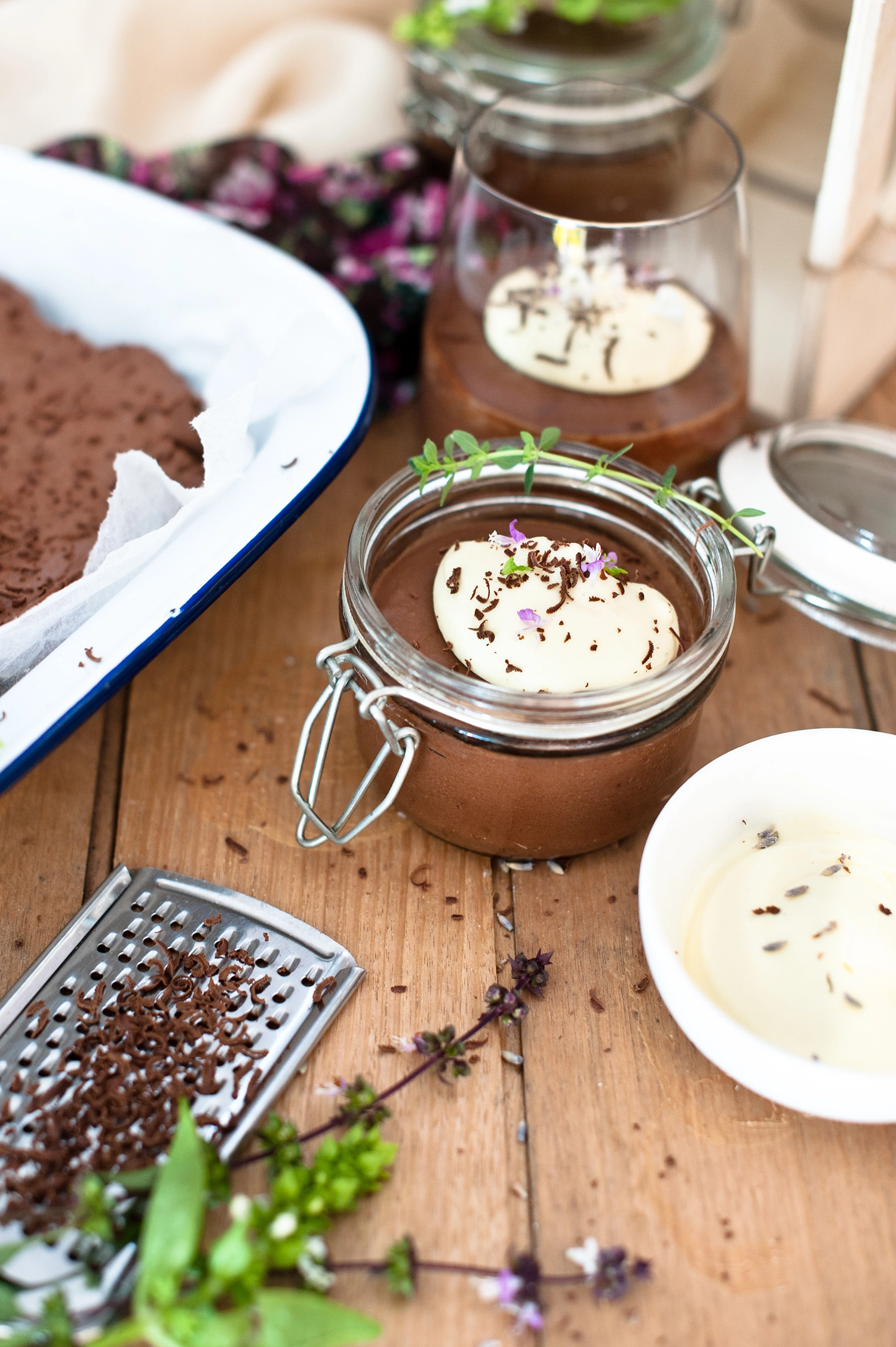 Rich chocolate Mousse in a jar with a white chocolate ganache - gluten free, creamy, rich and indulgent