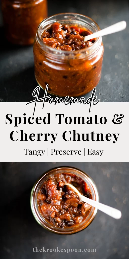 spiced tomato and cherry chutney, perfect for your cheeseboard, served with lunch or on the christmas table. gluten free preserve