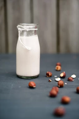 homemade hazelnut milk in a bottle