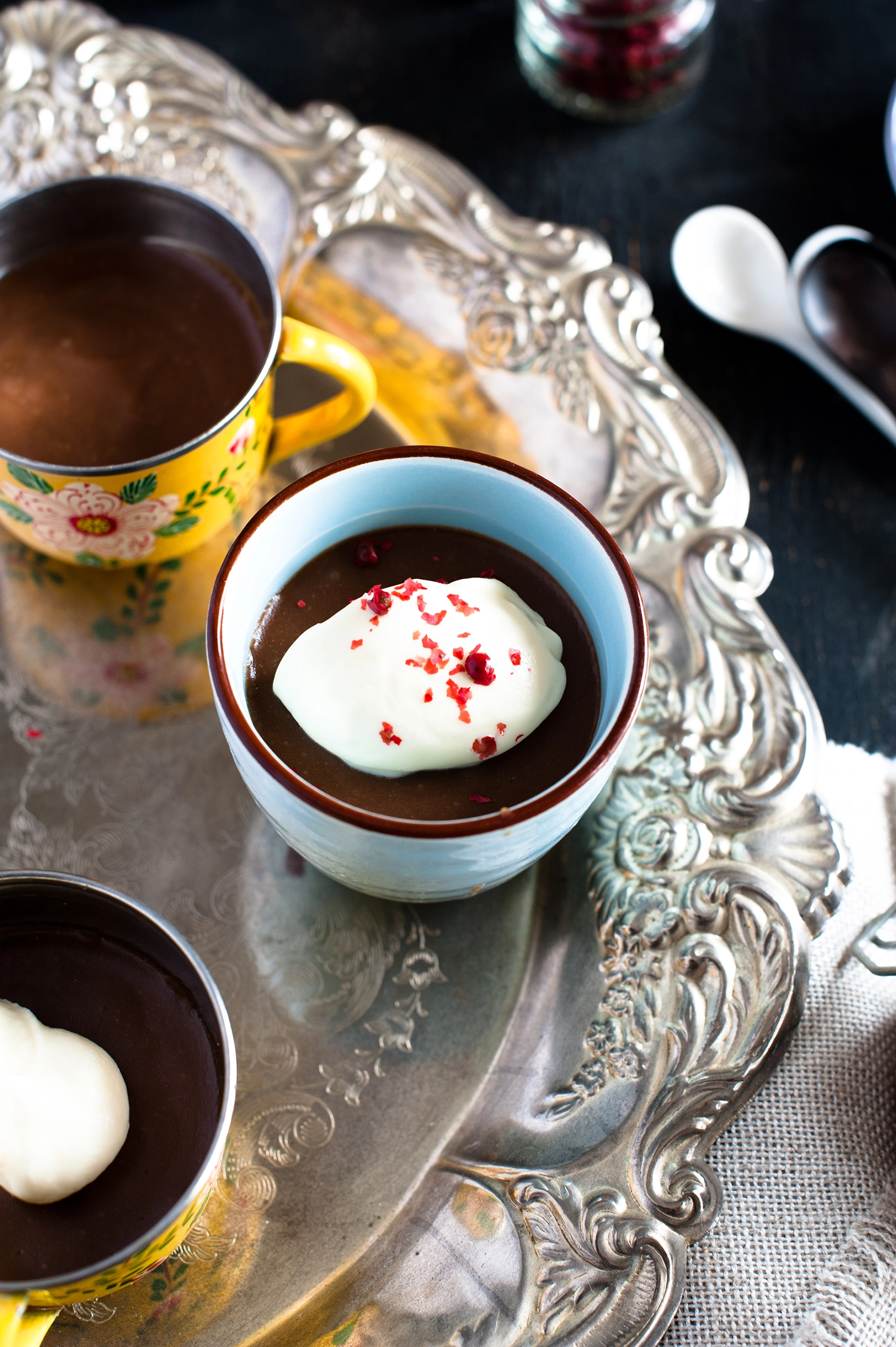 Indulgent Caramello Pot de Creme — a rich, creamy no-bake caramel chocolate custard that’s perfect for entertaining. Make ahead, chill and serve.