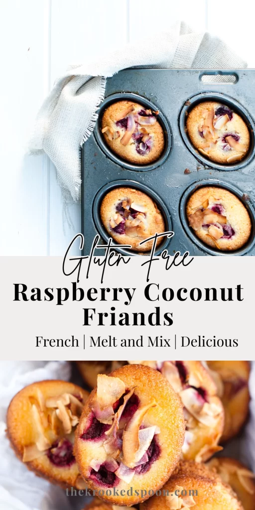 pinterest pin for gluten free coconut raspberry friands