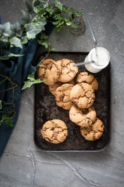 Chewy gluten free chocolate chip biscuits that are dairy free, nut free and perfectly soft with rich dark chocolate chunks.