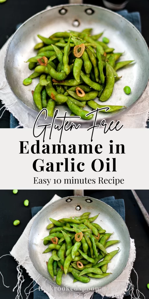 Quick and easy edamame in garlic oil — a high-protein, gluten free snack ready in 7 minutes. Perfect as a healthy side dish or lunch box addition.