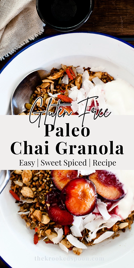 Chai spiced paleo granola made with toasted buckwheat groats, nourishing seeds and maple syrup. Gluten free, refined sugar free and perfect for autumn mornings.