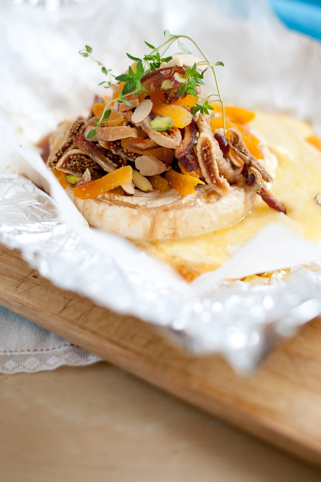 Cider baked brie with middle eastern fruit crumble -oozey gooey delicious