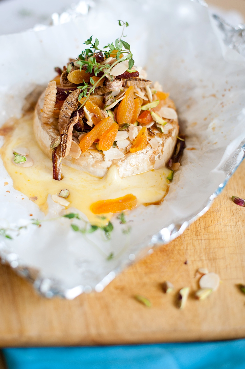 Cider baked brie with middle eastern fruit crumble -oozey gooey delicious