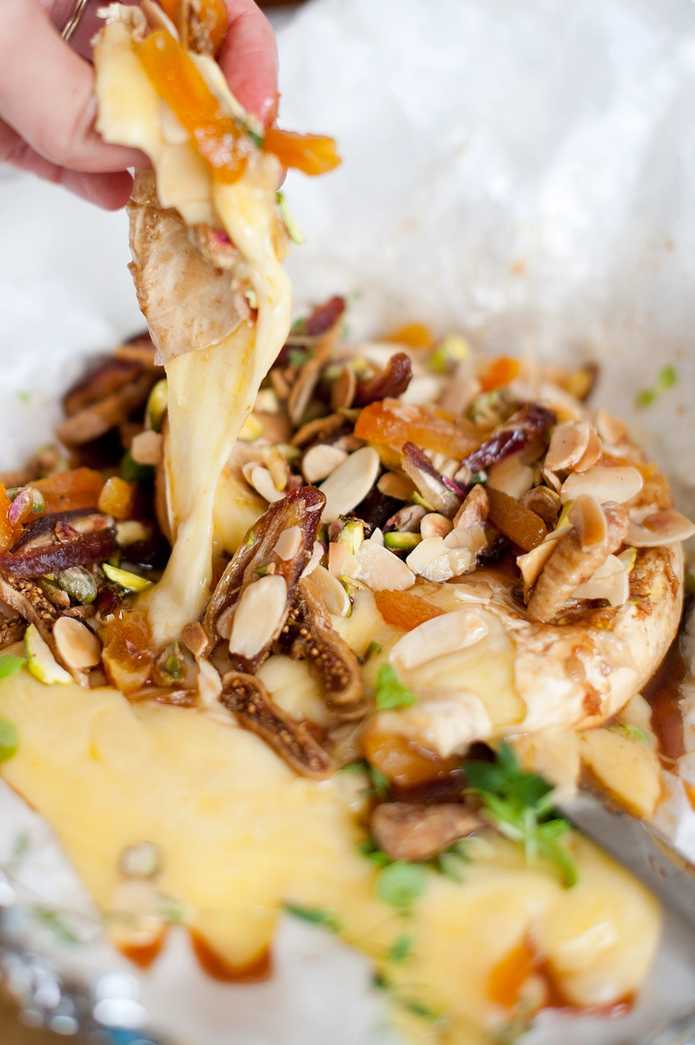 Cider baked brie with middle eastern fruit crumble -oozey gooey delicious