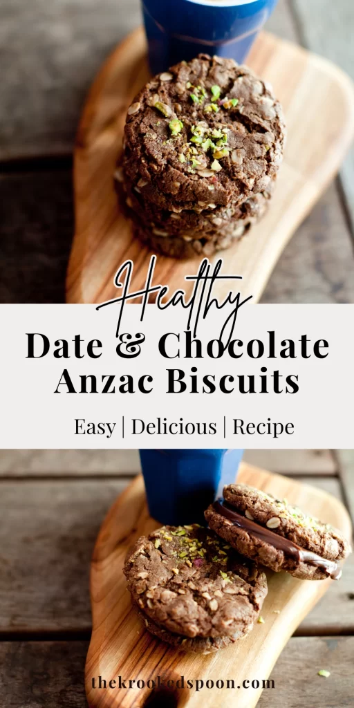 Date syrup adds rich, natural sweetness to these gluten free ANZAC-style biscuits with dark chocolate and pistachio. A modern twist on a classic.