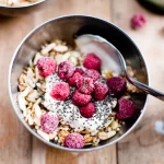 A simple Toasted Museli with raspberries and yoghurt.