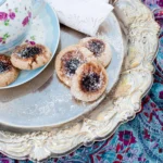 Rustic Hazelnut Jam drop thumbprint cookie biscuits. Naturally gluten free.
