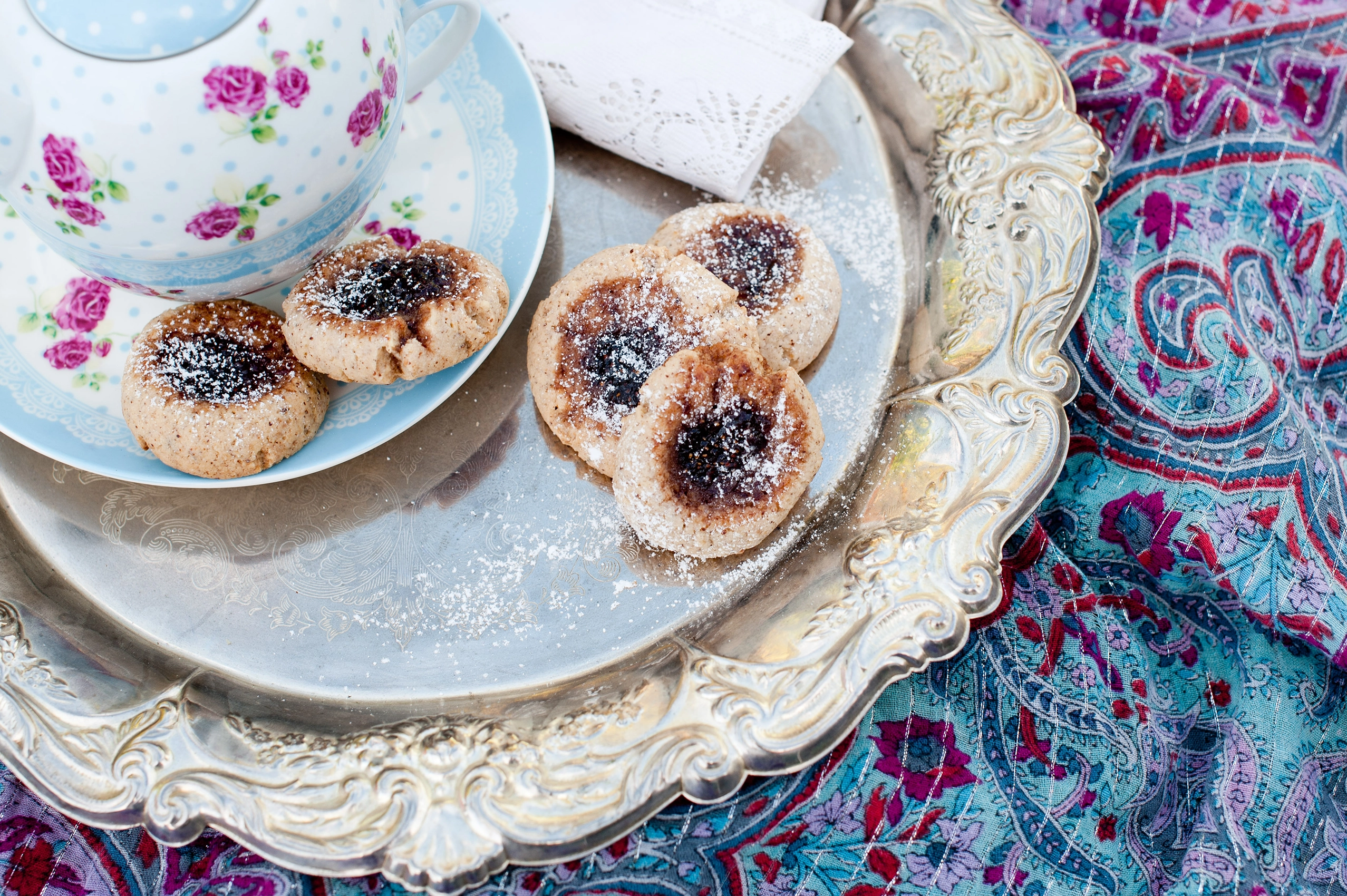 Rustic Hazelnut Jam drop thumbprint cookie biscuits. Naturally gluten free.