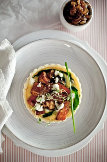 Gluten Free Sweet potato caramelised onion tart with goats cheese