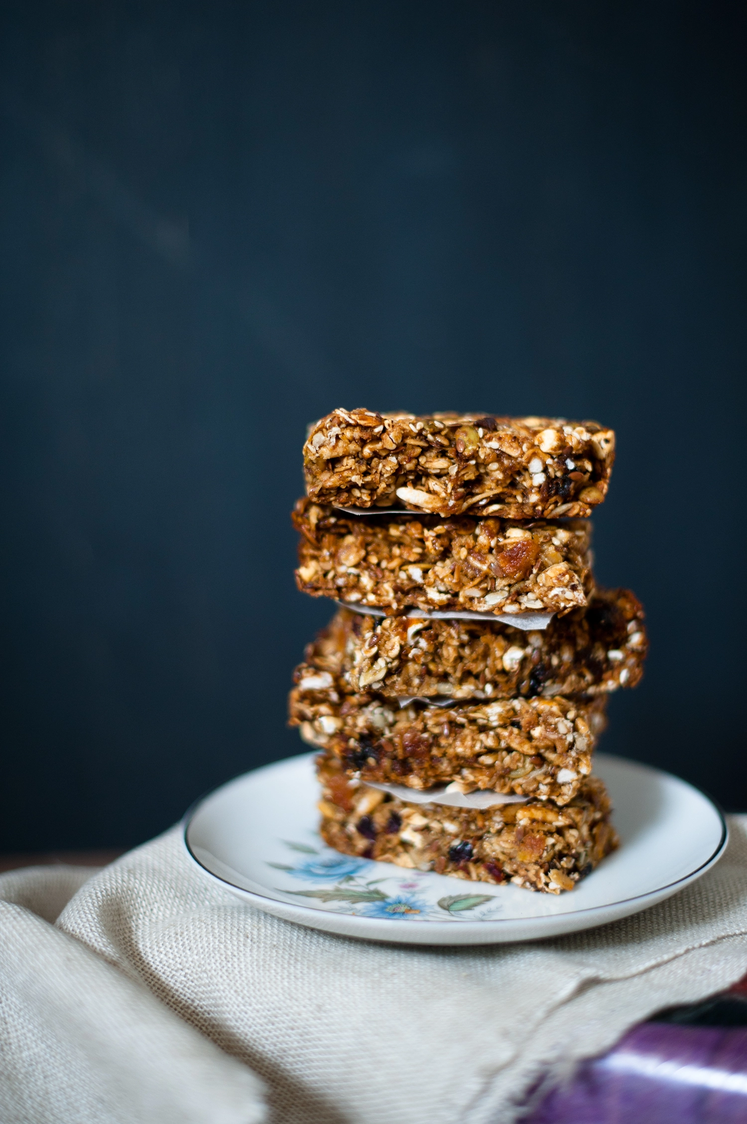 stack of Lime and Cinnamon Muesli Bars. Gluten free, Nut free, Refined sugar free. Kid Friendly.