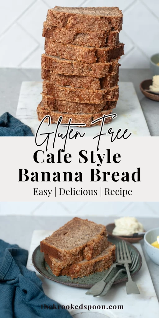 Moist gluten free café-style banana bread made with ripe bananas and simple ingredients. Perfect for toasting, freezing and everyday baking.