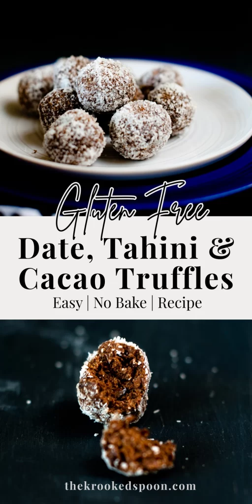 Nut free Date, Tahini & Cacao Truffles — a no-bake, gluten free and dairy free snack perfect for kids’ lunch boxes and healthy energy boosts.