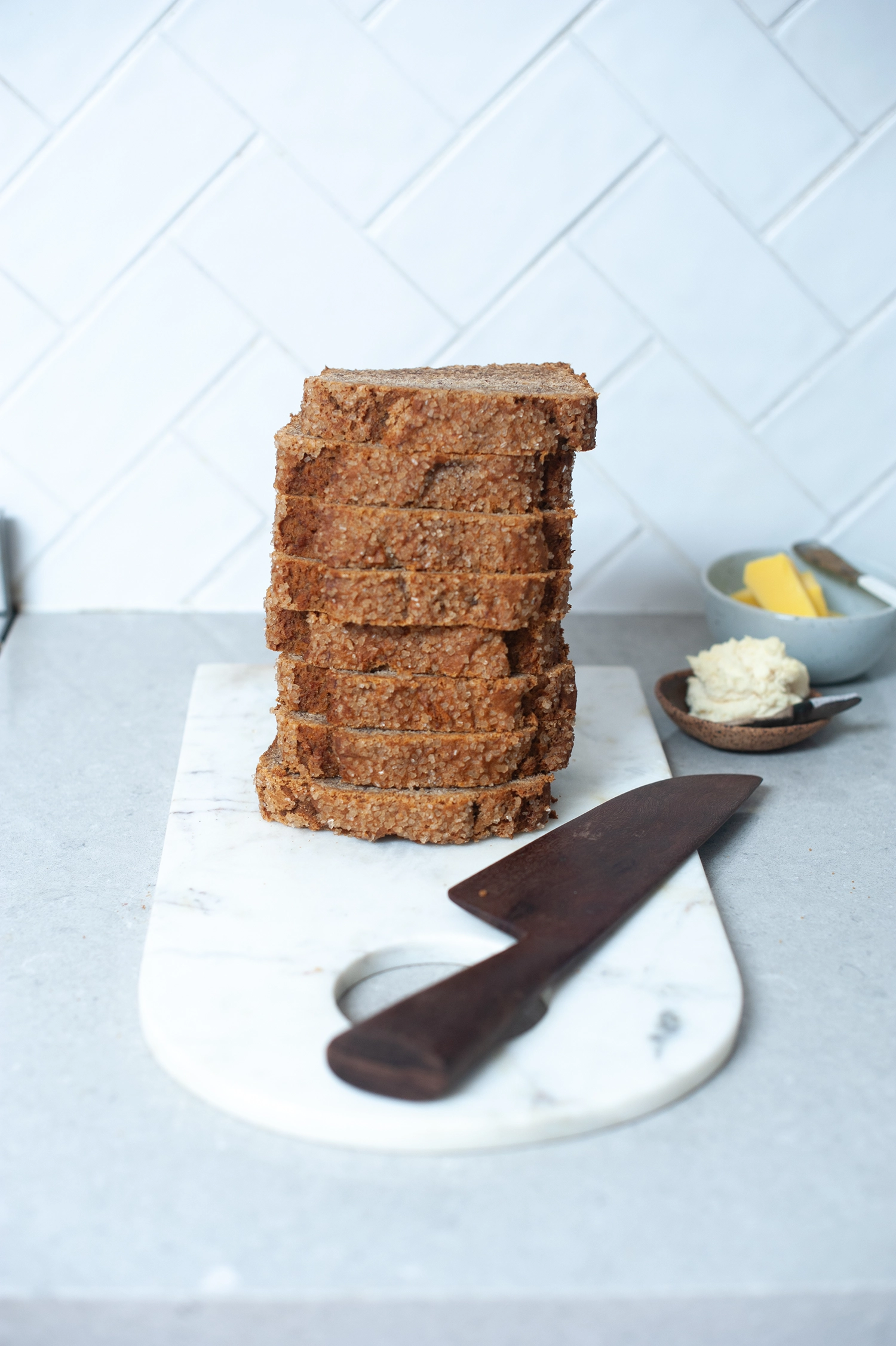 Moist gluten free café-style banana bread made with ripe bananas and simple ingredients. Perfect for toasting, freezing and everyday baking.